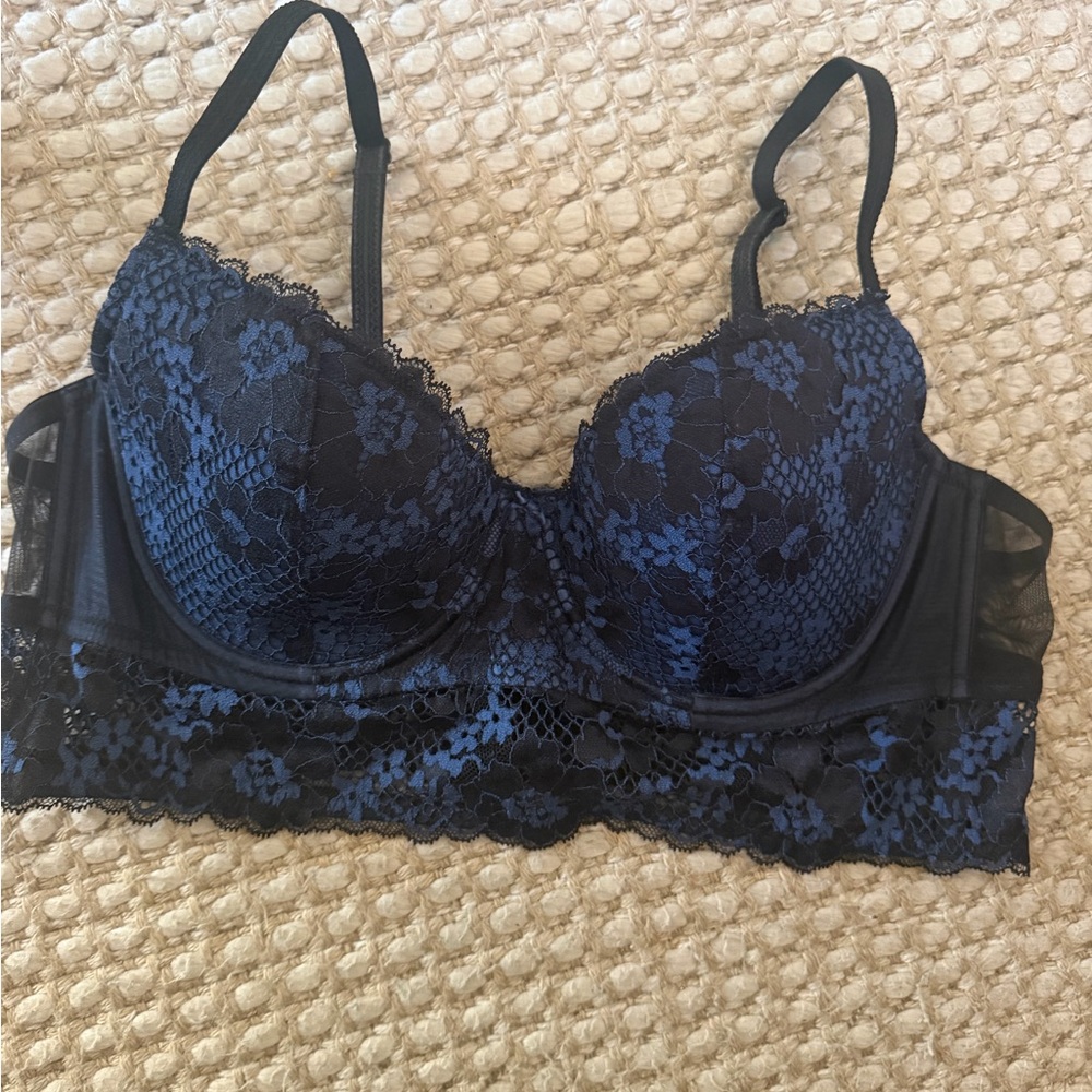 Adore Navy and Black Floral Lace Longline Bra - Picture 7 of 9
